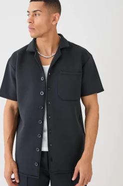 Bonded Scuba Oversized Shirt | BoohooMAN UK