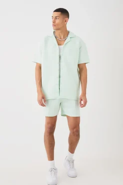 Bonded Scuba Oversized Shirt And Short Set | BoohooMAN UK