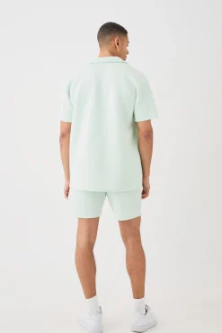 Bonded Scuba Oversized Shirt And Short Set | BoohooMAN UK