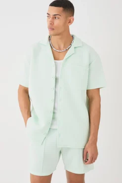 Bonded Scuba Oversized Shirt And Short Set | BoohooMAN UK
