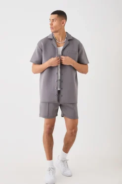 Bonded Scuba Oversized Shirt And Short Set | BoohooMAN UK