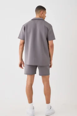 Bonded Scuba Oversized Shirt And Short Set | BoohooMAN UK
