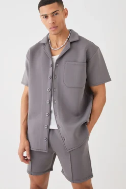 Bonded Scuba Oversized Shirt And Short Set | BoohooMAN UK