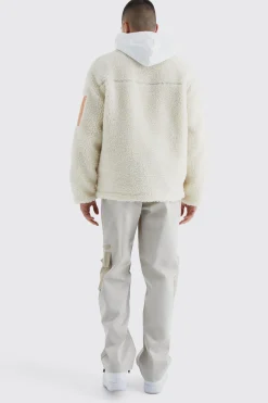 Borg & Nylon Mix Funnel Neck Jacket | BoohooMAN UK