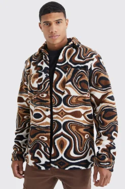 Borg Abstract Pocket Overshirt | BoohooMAN UK