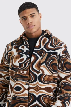 Borg Abstract Pocket Overshirt | BoohooMAN UK