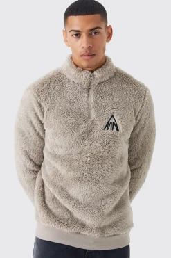 Borg Funnel Neck Man Embroidery Sweatshirt | BoohooMAN UK