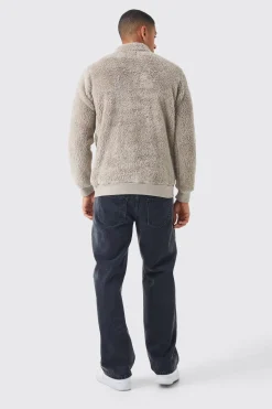 Borg Funnel Neck Man Embroidery Sweatshirt | BoohooMAN UK