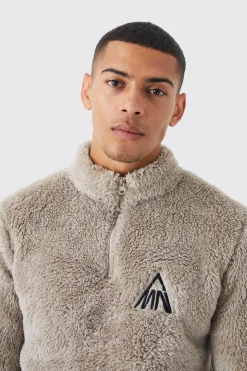 Borg Funnel Neck Man Embroidery Sweatshirt | BoohooMAN UK