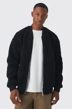 Borg Ma1 Bomber Jacket In Black | BoohooMAN UK