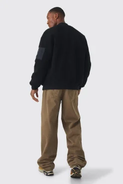 Borg Ma1 Bomber Jacket In Black | BoohooMAN UK