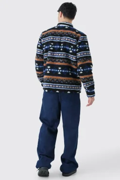 Borg Patch Pocket Aztec Overshirt | BoohooMAN UK