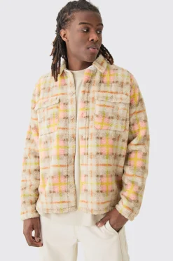 Borg Patch Pocket Pastel Check Overshirt | BoohooMAN UK