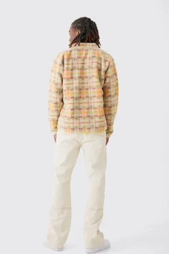 Borg Patch Pocket Pastel Check Overshirt | BoohooMAN UK