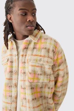 Borg Patch Pocket Pastel Check Overshirt | BoohooMAN UK
