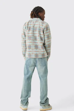 Borg Patch Pocket Tonal Check Overshirt | BoohooMAN UK