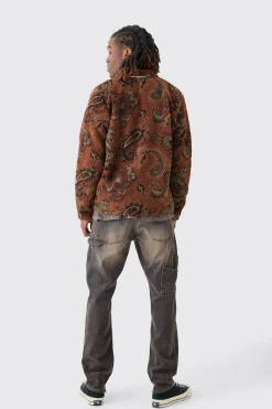Borg Patch Pocket Tonal Paisley Overshirt | BoohooMAN UK