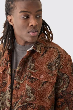 Borg Patch Pocket Tonal Paisley Overshirt | BoohooMAN UK
