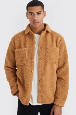 Borg Patch Pocket Utility Overshirt | BoohooMAN UK