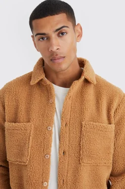 Borg Patch Pocket Utility Overshirt | BoohooMAN UK