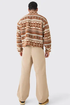 Borg Quarter Zip Aztec Shirt | BoohooMAN UK