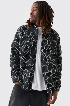 Borg Squiggle Boxy Overshirt | BoohooMAN UK