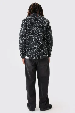 Borg Squiggle Boxy Overshirt | BoohooMAN UK