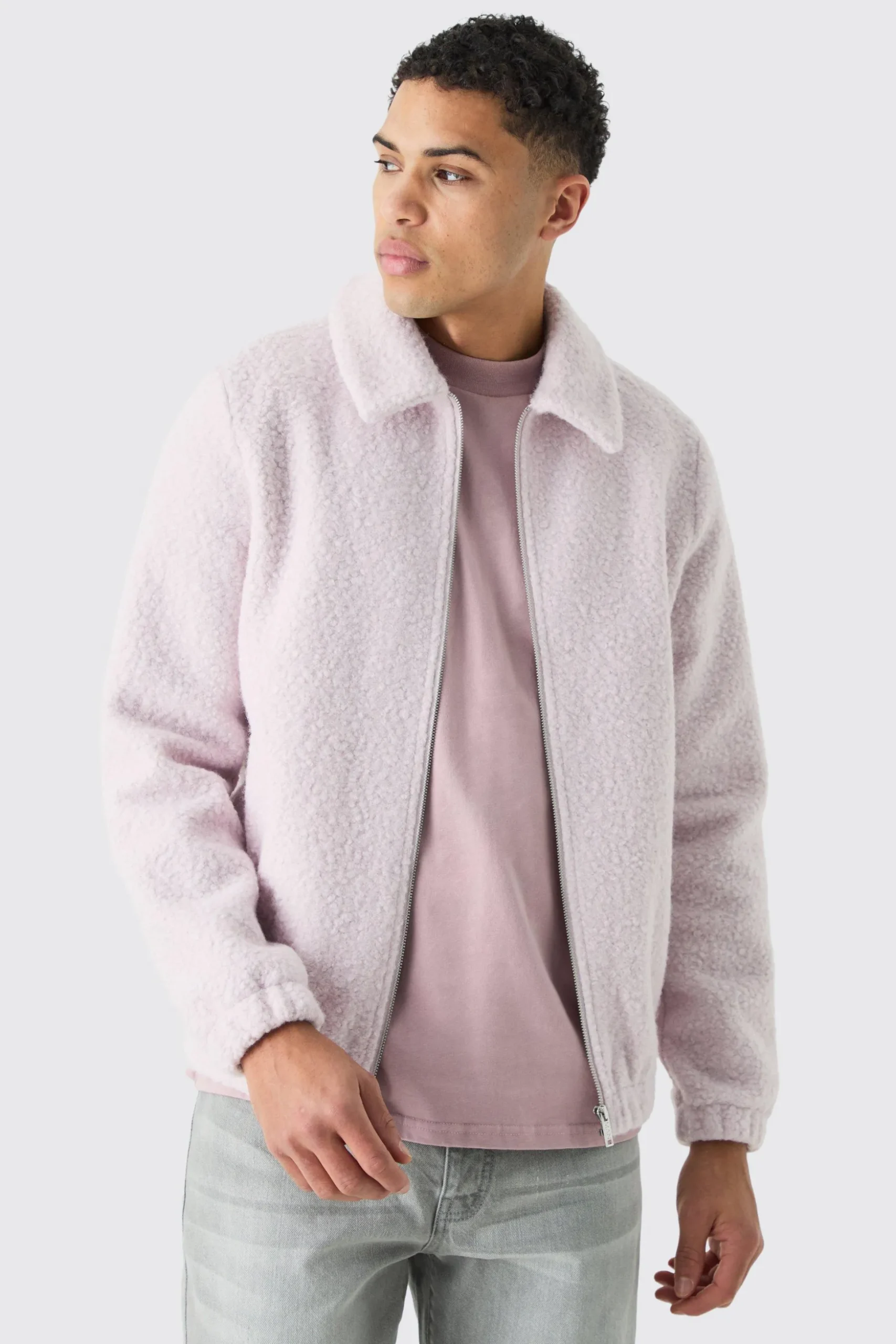Boucle Borg Harrington Jacket | BoohooMAN UK