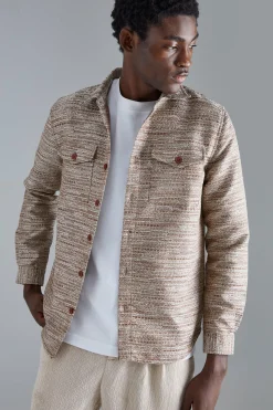 Boucle Heavyweight Patch Pocket Overshirt | BoohooMAN UK