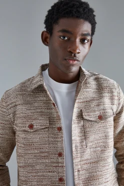 Boucle Heavyweight Patch Pocket Overshirt | BoohooMAN UK