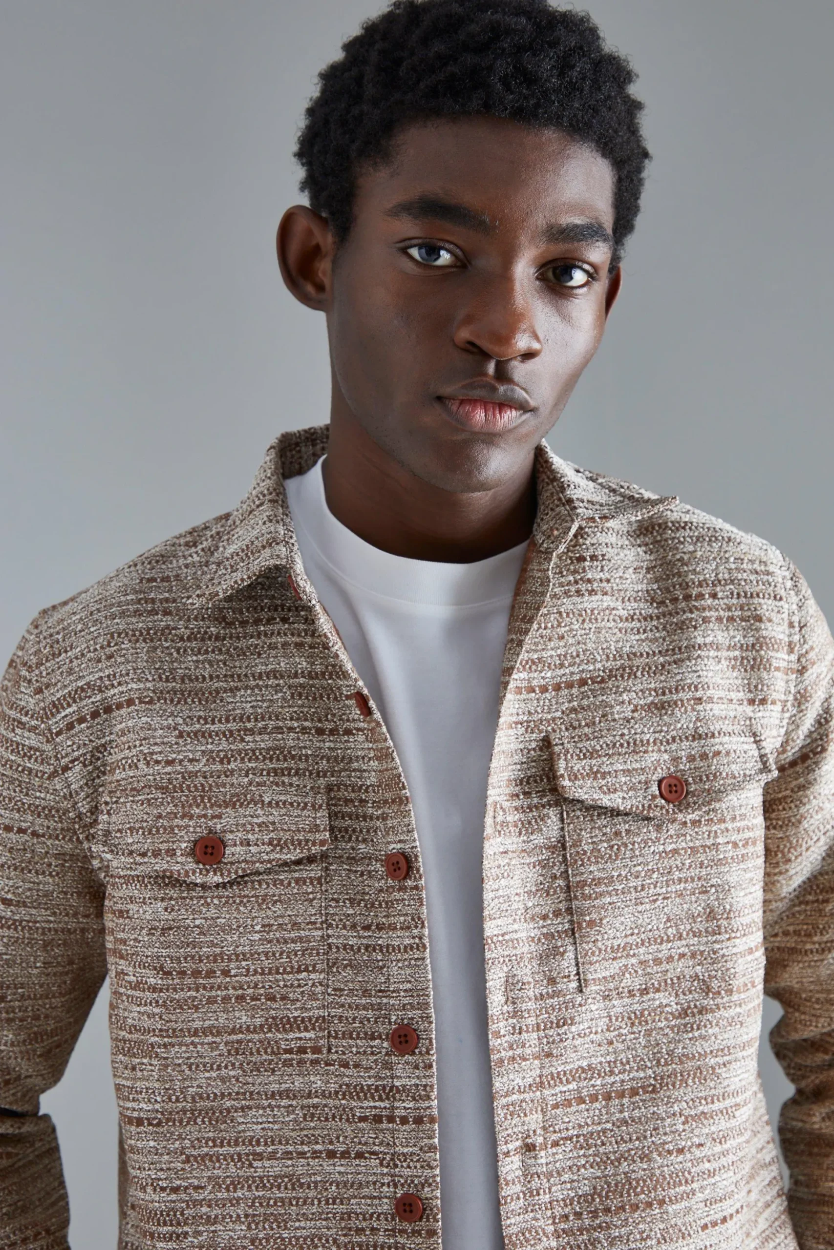 Boucle Heavyweight Patch Pocket Overshirt | BoohooMAN UK