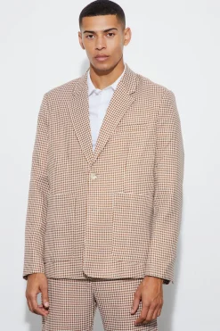 Boucle Houndstooth Oversized Blazer | BoohooMAN UK