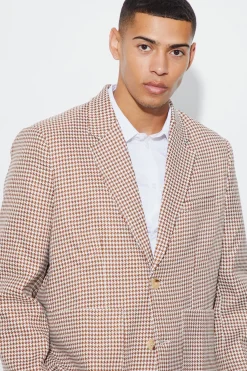 Boucle Houndstooth Oversized Blazer | BoohooMAN UK
