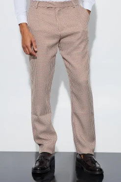 Boucle Houndstooth Straight Fit Trousers | BoohooMAN UK
