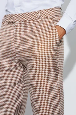 Boucle Houndstooth Straight Fit Trousers | BoohooMAN UK