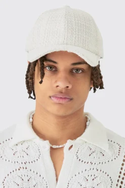 Boucle Texture Cap In Ecru | BoohooMAN UK