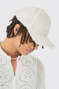 Boucle Texture Cap In Ecru | BoohooMAN UK