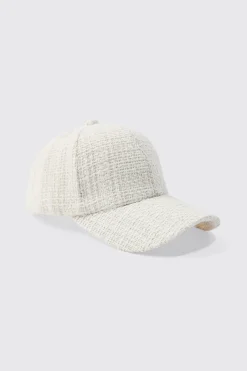 Boucle Texture Cap In Ecru | BoohooMAN UK