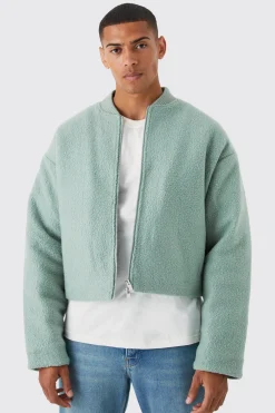 Boucle Textured Padded Bomber | BoohooMAN UK