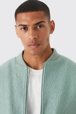 Boucle Textured Padded Bomber | BoohooMAN UK