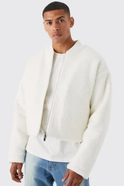 Boucle Textured Padded Bomber | BoohooMAN UK