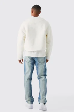 Boucle Textured Padded Bomber | BoohooMAN UK