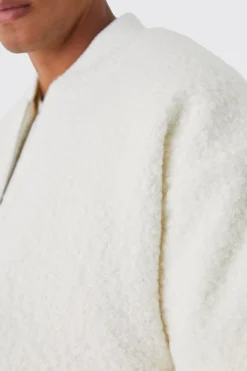 Boucle Textured Padded Bomber | BoohooMAN UK