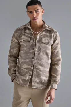 Boucle Tonal Camo Patch Pocket Overshirt | BoohooMAN UK