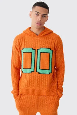Boxy 00 Brushed Cable Knitted Hoodie | BoohooMAN UK