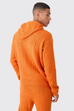 Boxy 00 Brushed Cable Knitted Hoodie | BoohooMAN UK