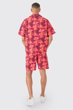 Boxy Abstract Floral Printed Pleated Shirt & Short Set | BoohooMAN UK