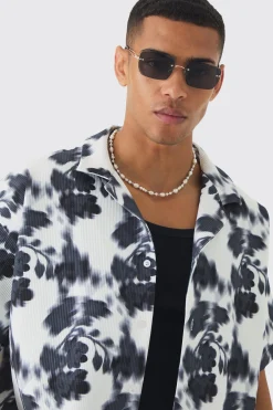 Boxy Abstract Floral Printed Pleated Shirt & Short | BoohooMAN UK