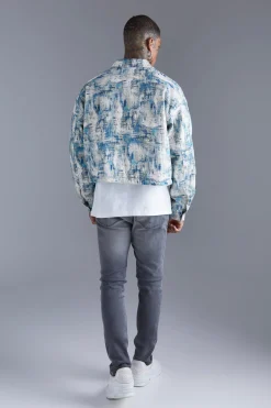 Boxy Abstract Jacquard Harrington | BoohooMAN UK