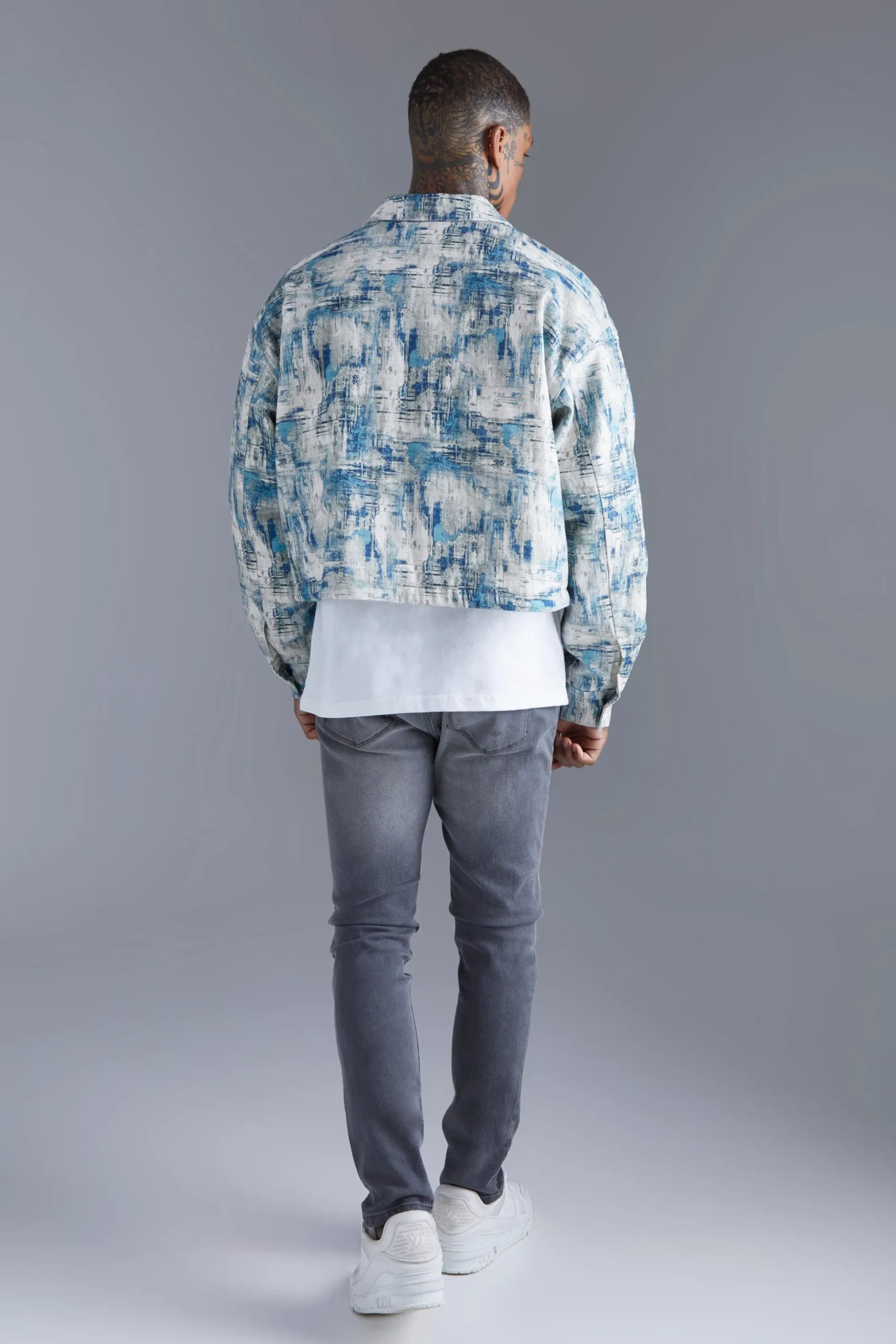 Boxy Abstract Jacquard Harrington | BoohooMAN UK